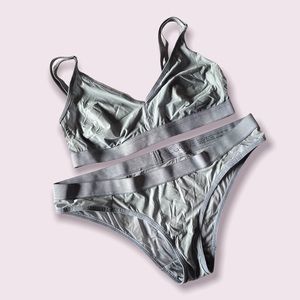 Negative Underwear slate blue silky non-wire bra and panty, size S